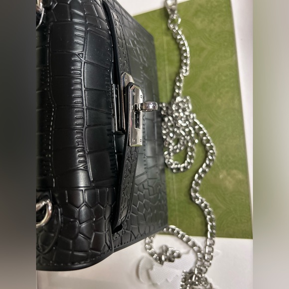 JustFab Black Crocodile-Embossed Satchel - Picture 9 of 12